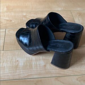 ASOS black croc leather mules